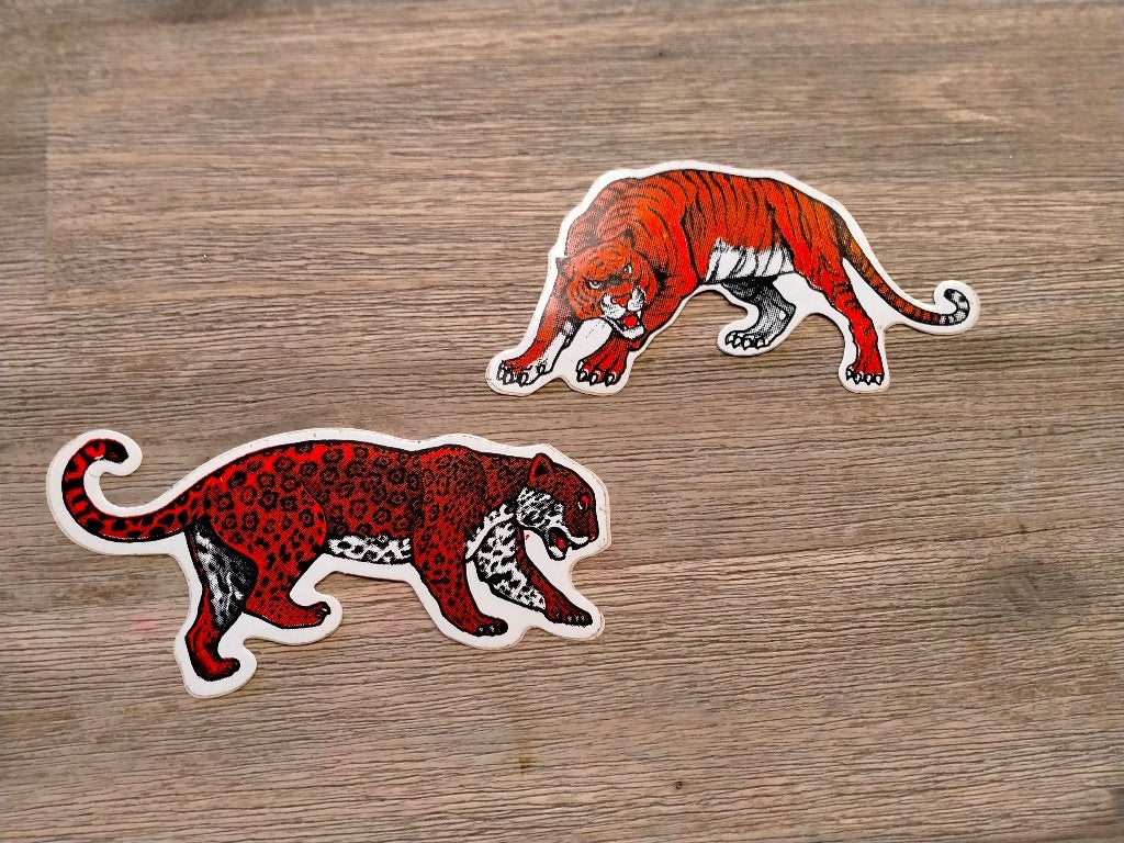 Leeuw Tijger Panter Poema vintage stickers dieren set, Verzamelen, Ophalen of Verzenden, Gebruikt, Overige typen