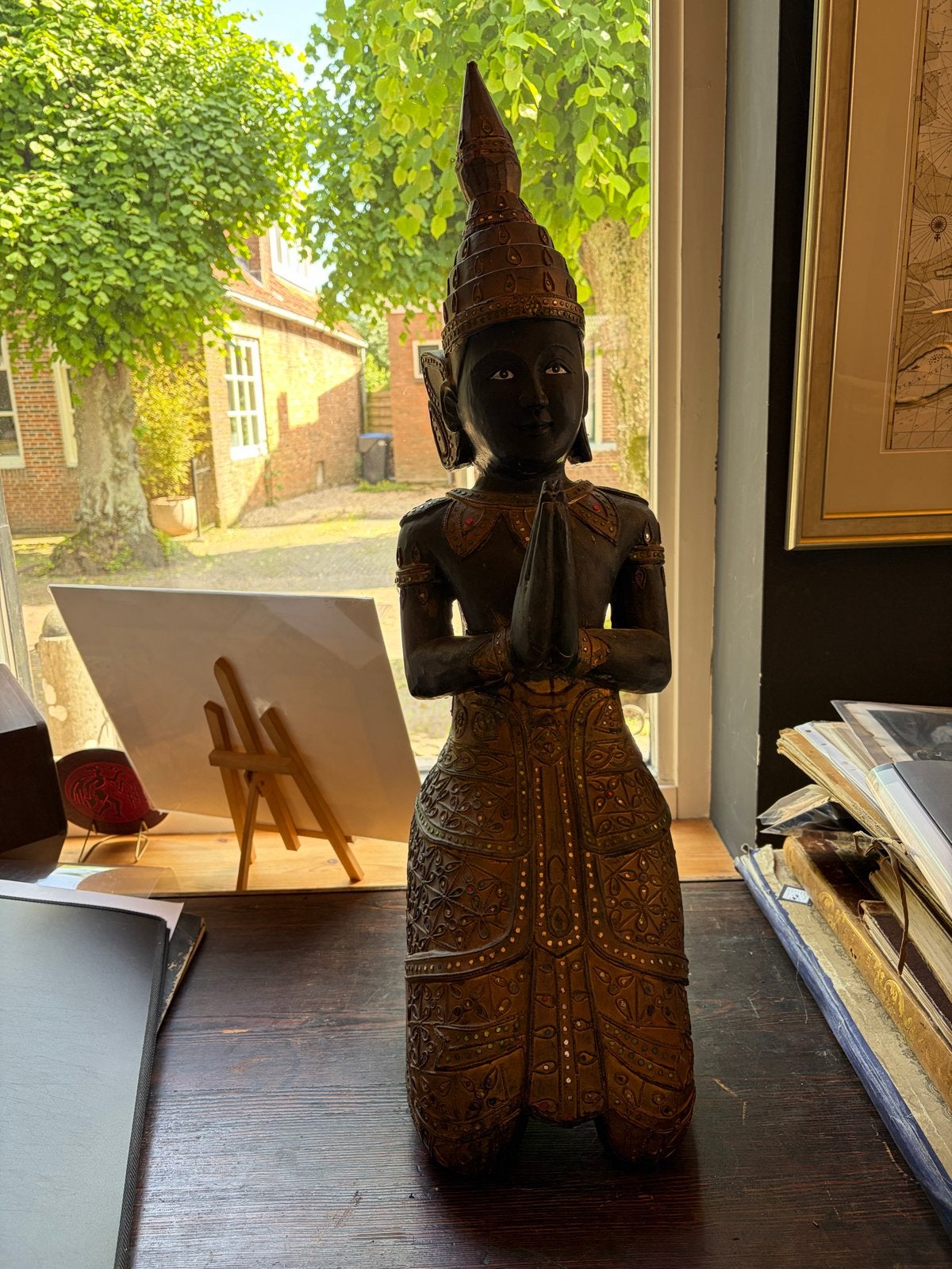 Groot handgesneden Thais houten beeld 90 cm, Ophalen