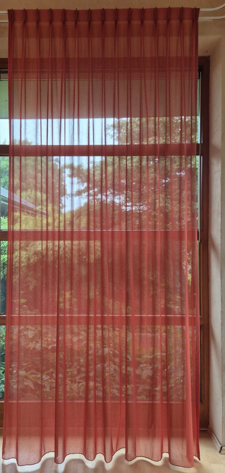 2x, chique rode vitrage transparant gordijn 330 cm hoog, Ophalen, Rood, Gordijn, In te korten