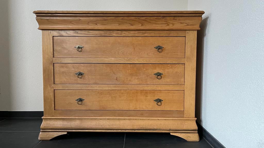 Massief eiken commode met 3 laden, Antiek en Kunst, Ophalen