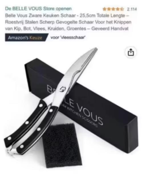 NIEUW! Belle Vous vleesschaar roestvrijstaal 25,5cm €4,99, Huis en Inrichting, Ophalen of Verzenden, Nieuw