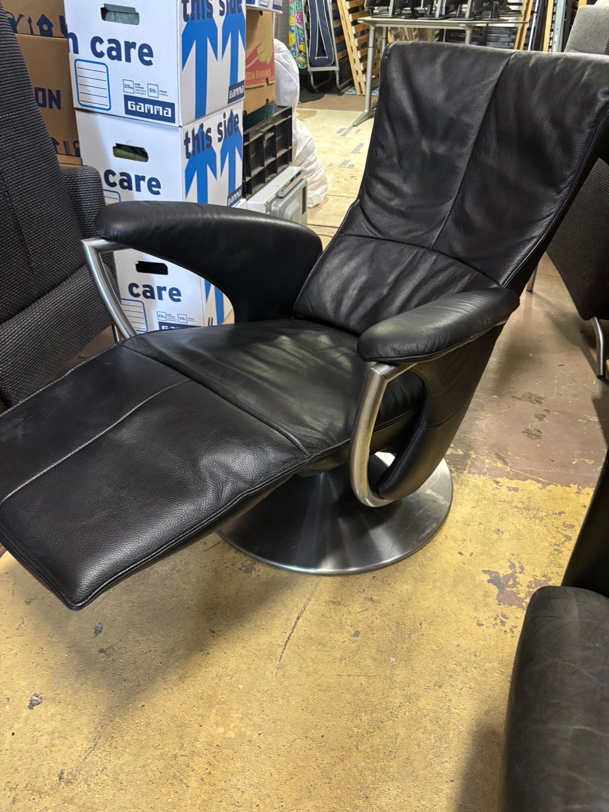 Zwart ledere Prominent fauteuil - 80x80x40H, 1025xe, 75 tot 100 cm, Ophalen of Verzenden, Zo goed als nieuw