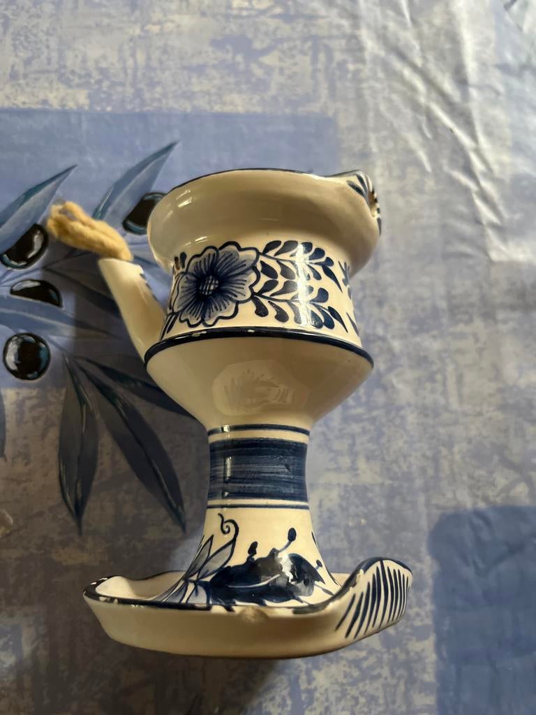 Antieke Delfts Blauwe Olie Lamp - Handgeschilderd, Ophalen of Verzenden