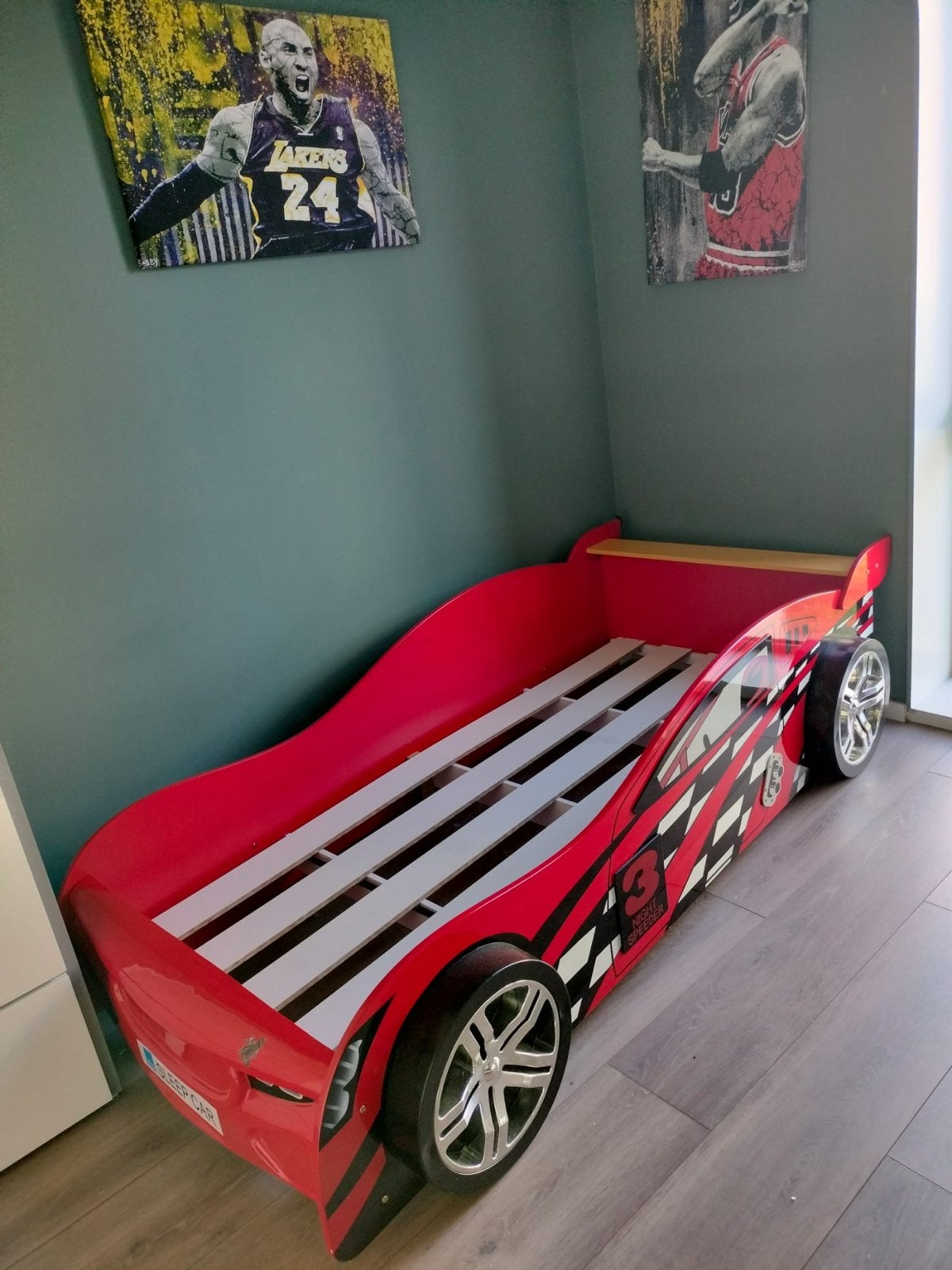 Stoer rood autobed - 90 x 200 cm - Inclusief lattenbodem, Ophalen, Gebruikt, 90 cm, Eenpersoons