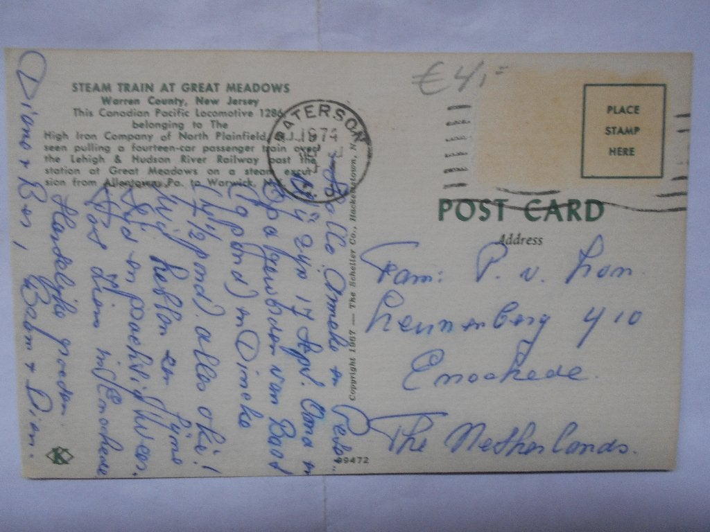 Stoomtrein bij Great Meadows, Werren Country Canada 1970, Ophalen of Verzenden, 1960 tot 1980, Gelopen, Voertuig