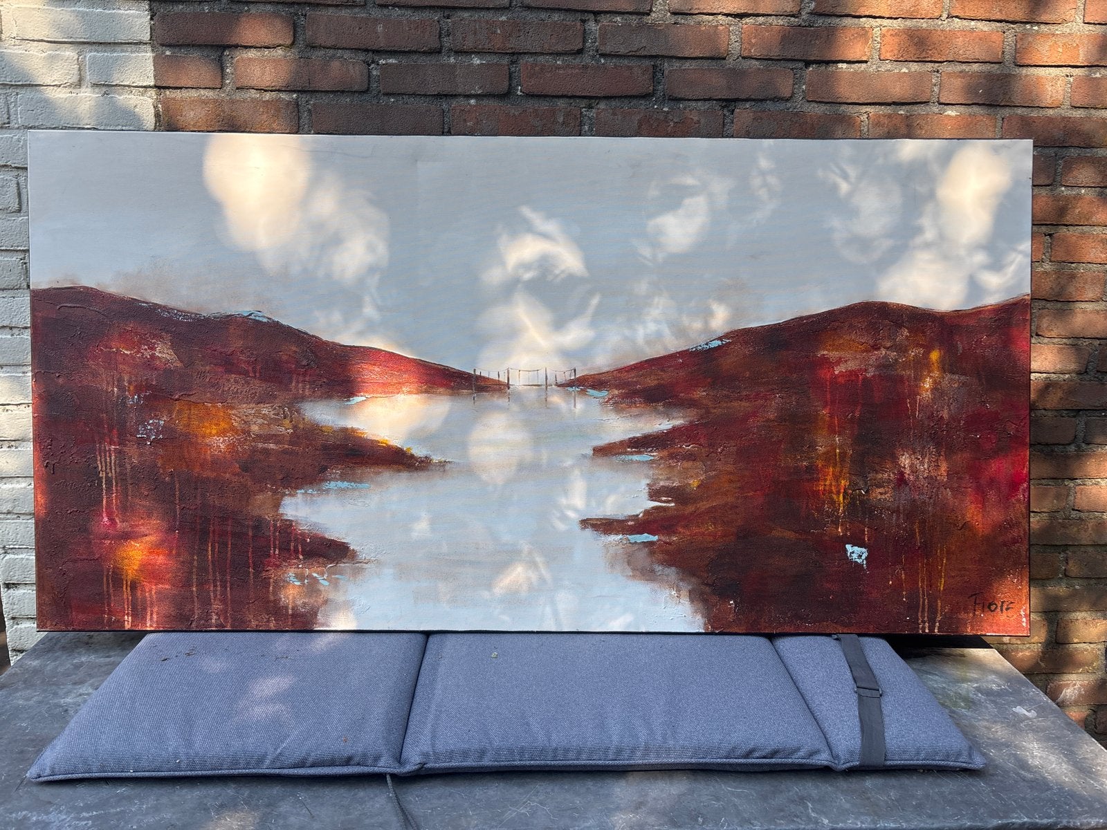Fiore Schilderij 160x80 - Abstract Landschap met Water, Antiek en Kunst, Ophalen, Acrylverf, Gesigneerd, Landschap