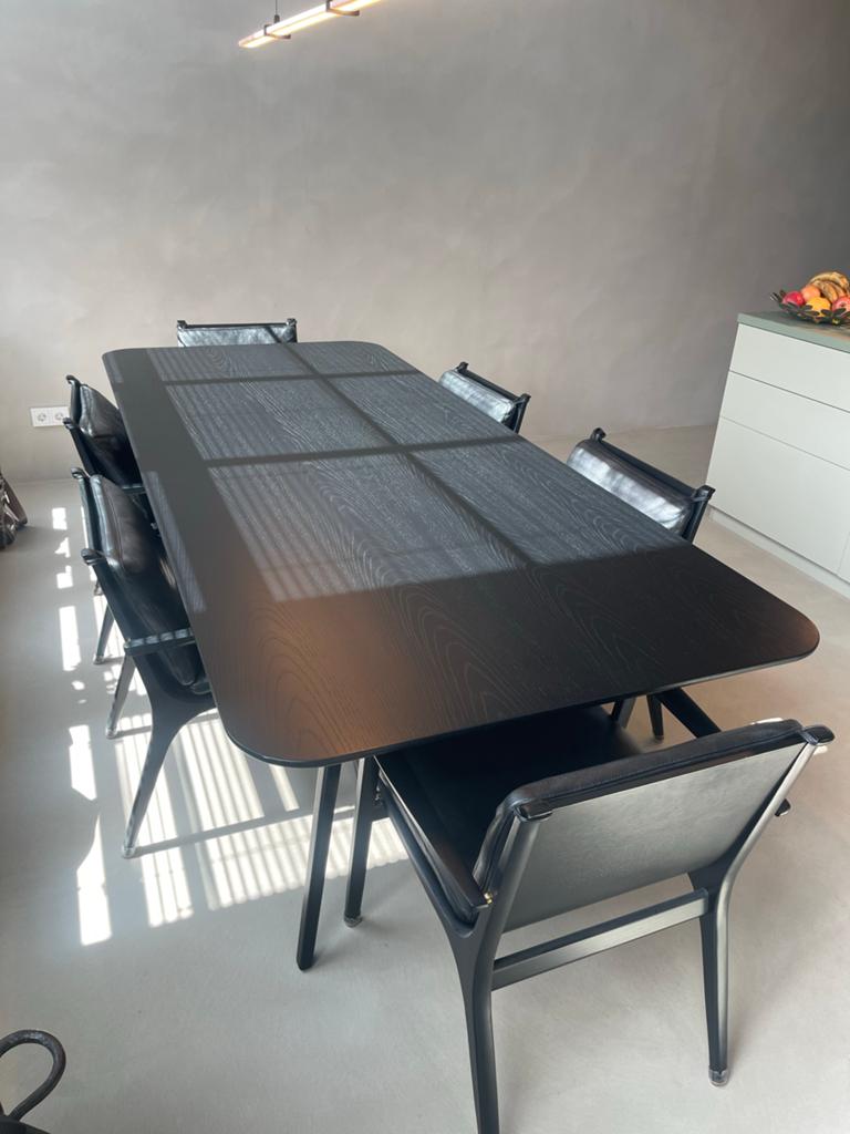 Stellar Works eettafel met 6 stoelen - Zwart eiken, Ophalen, 100 tot 150 cm, Eikenhout, 200 cm of meer