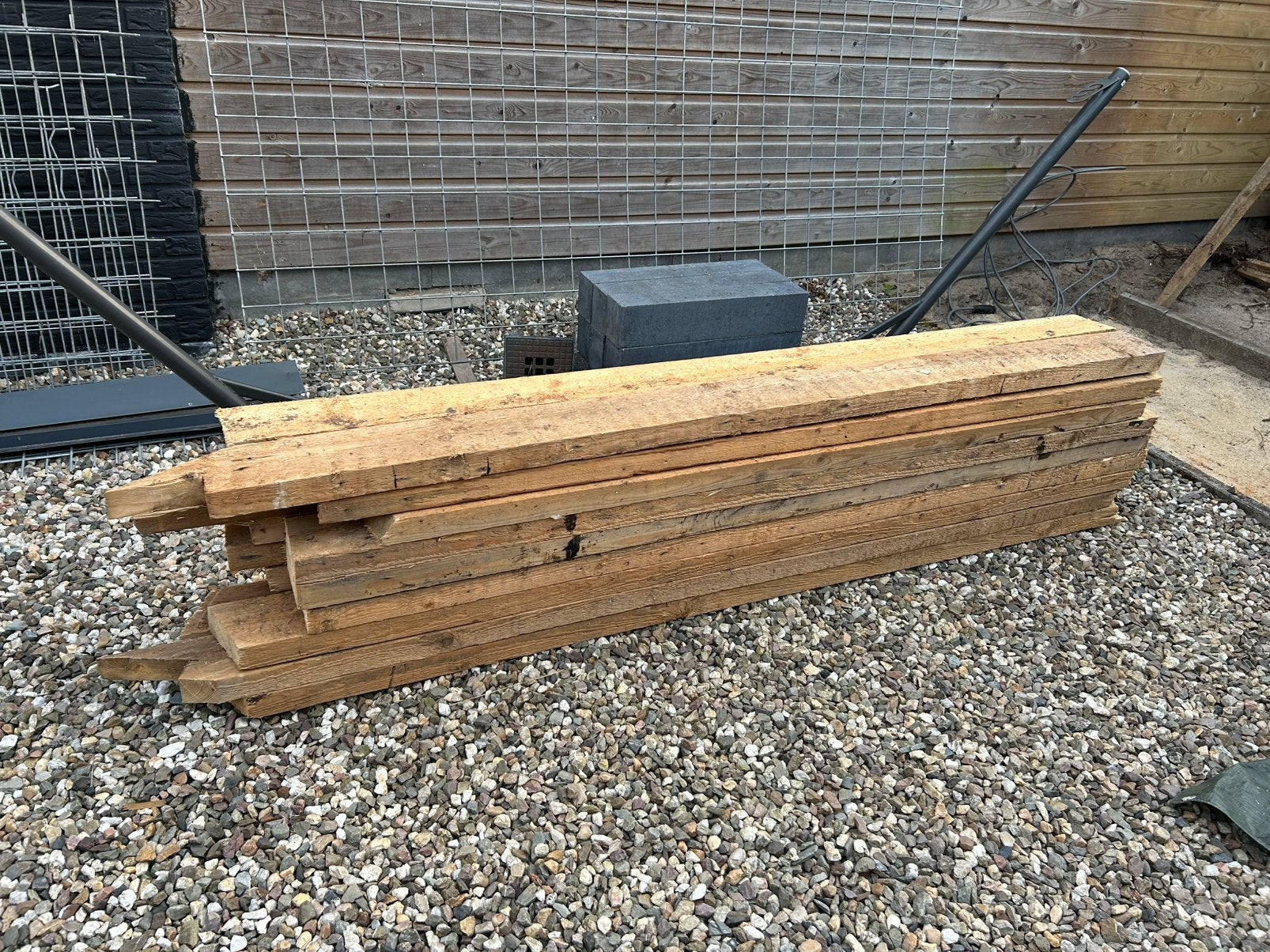 Houten balken ongeschaafd, Doe-het-zelf en Verbouw, Hout en Planken, Ophalen, Gebruikt, 50 mm of meer, Balk