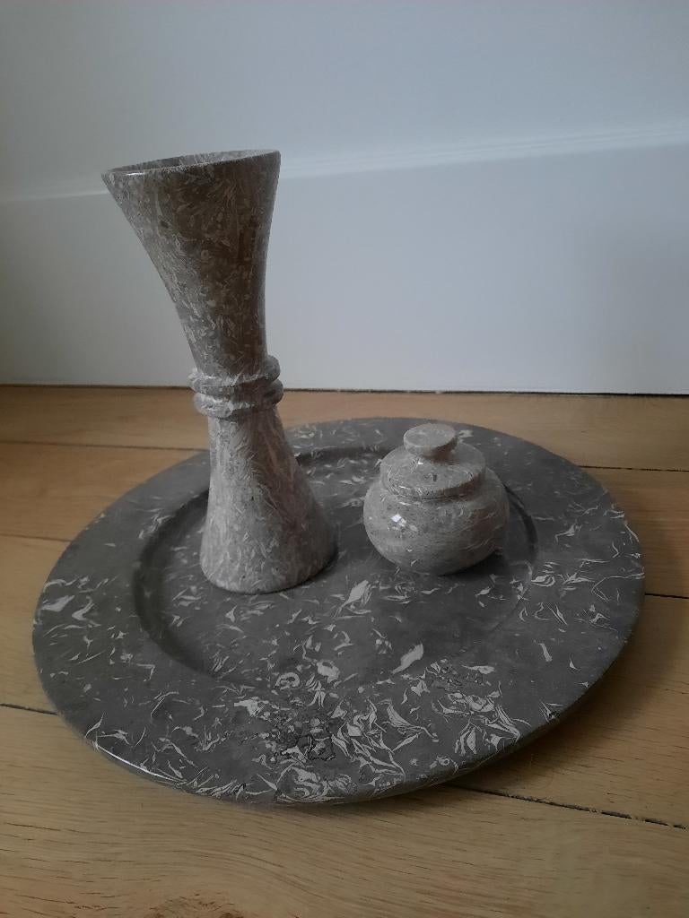 Marmeren bord, potje en vaas model, Huis en Inrichting, Woonaccessoires | Vazen, Zo goed als nieuw, Overige kleuren, Minder dan 50 cm
