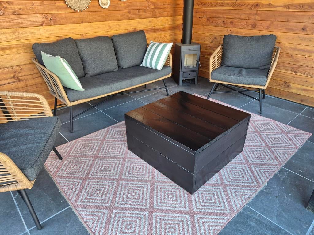 Steigerhouten salontafel - Zwart, Ophalen, Gebruikt, Vierkant, Hout
