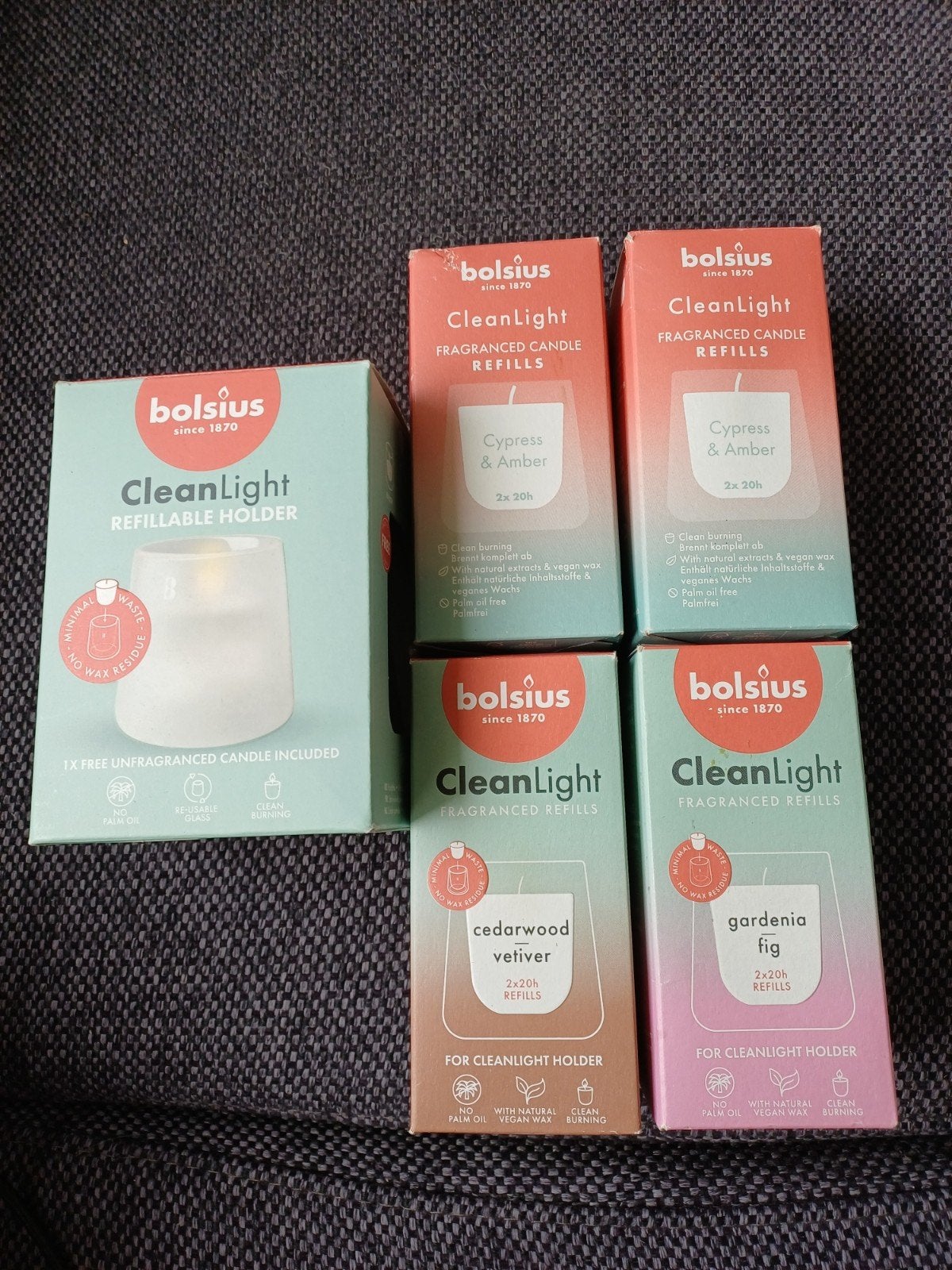 Bolsius Clean Light Refillable Holder met navullingen, 10 cm, Gebruikt, Overige merken, Ophalen of Verzenden