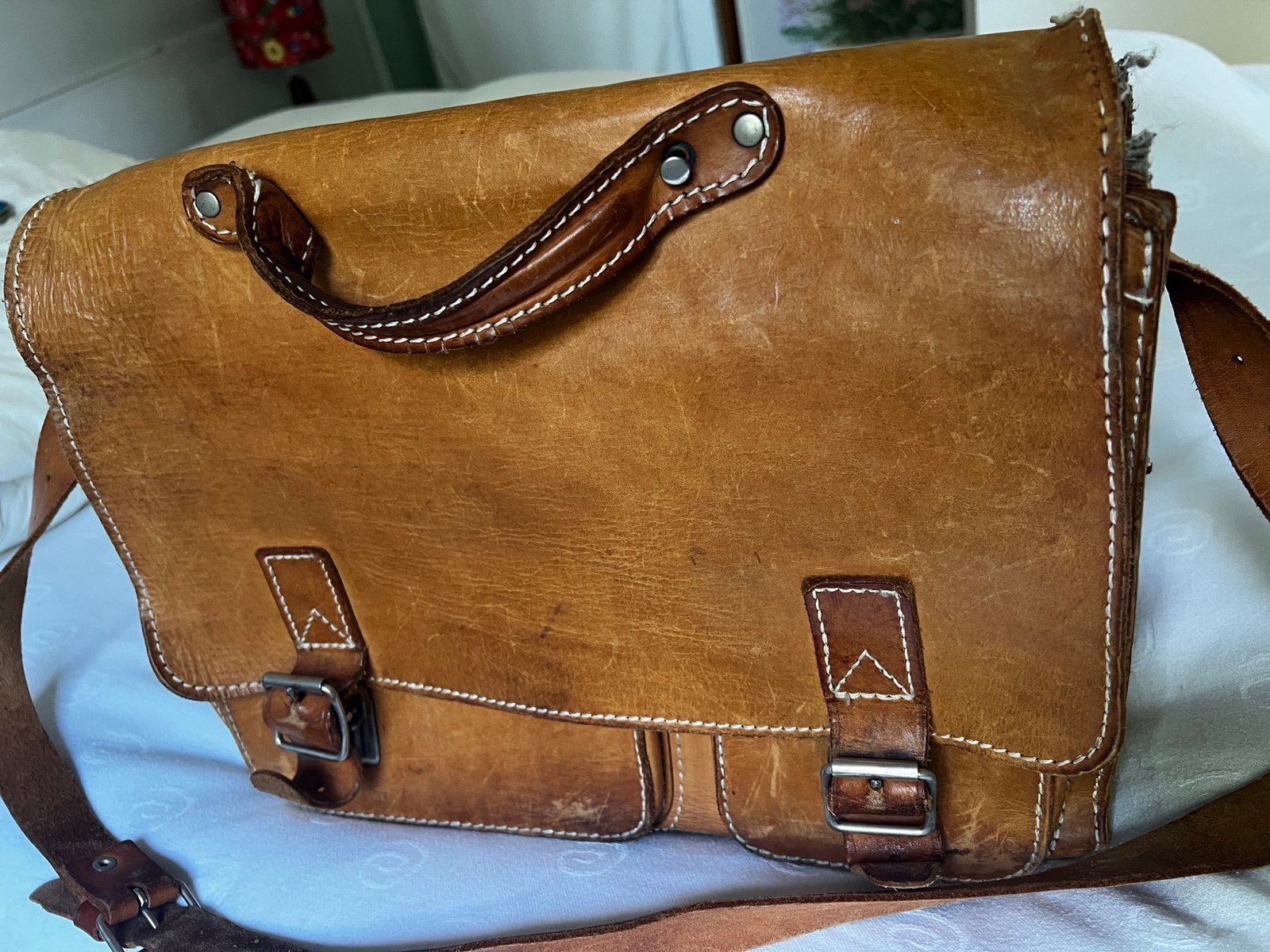 Vintage leren schooltas/aktetas, Ophalen of Verzenden, Gebruikt, Bruin, Overige typen