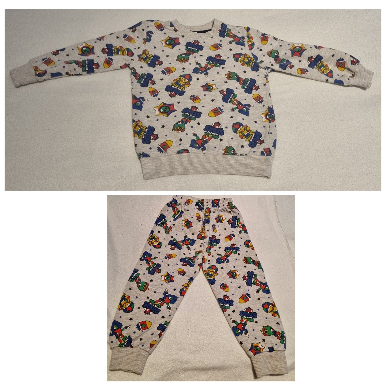 Ruimte planeet pyjama huispak joggingpak grijs maat 92 98, Verzenden, Zo goed als nieuw, Jongen of Meisje, Nacht- of Onderkleding