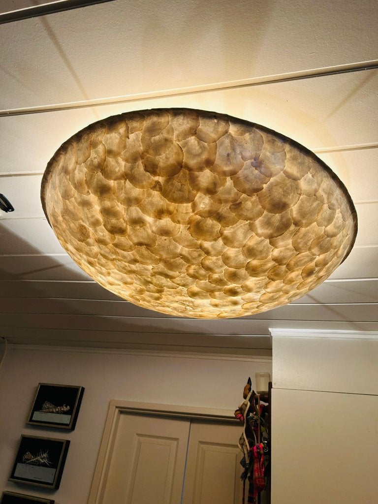 Unieke Plafondlamp met Schelpen Design, Ophalen, Vintage, Natuurlijk materiaal, E14 (klein)