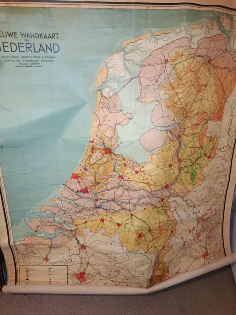 Grote schoolkaart van Nederland - Oude wandkaart, Boeken, Ophalen of Verzenden, 1800 tot 2000, Nederland, K. Zeeman