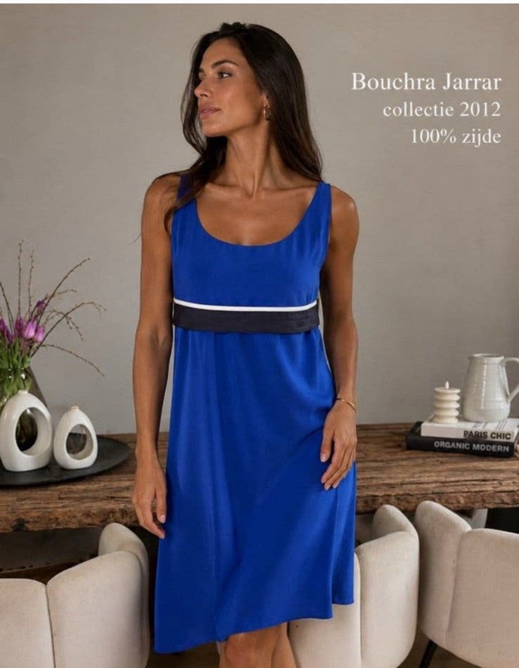 Bouhra Jarrar mooie vintage 100% zijden high end jurk mt 36, Ophalen of Verzenden, Zo goed als nieuw, Maat 36 (S), Blauw