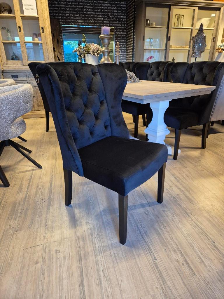 VOORRAAD 8 Landelijke Eetkamerstoelen Daisy Velvet Zwart (2), Zwart, Nieuw, Ophalen of Verzenden, Stof