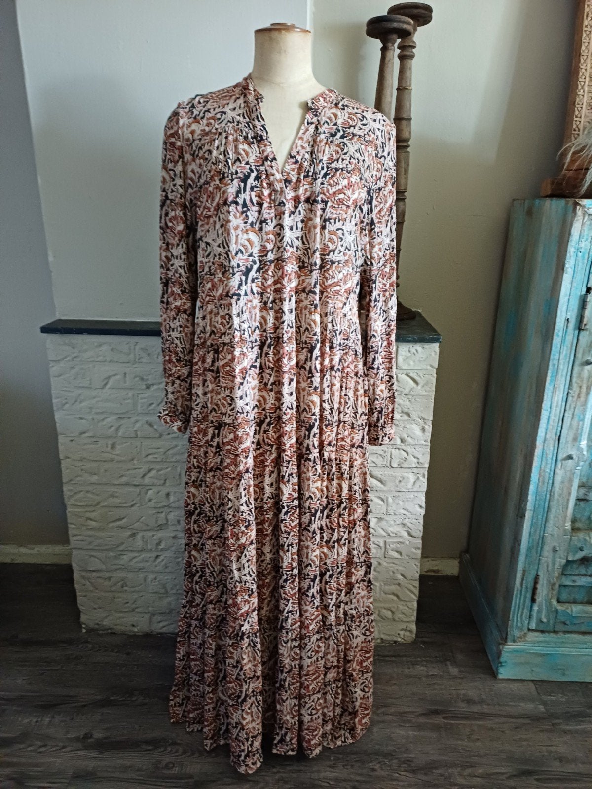 By Bar Maxi Jurk XL in Bruintinten van Viscose, Kleding | Dames, Jurken, By bar, Bruin, Maat 46/48 (XL) of groter, Ophalen of Verzenden