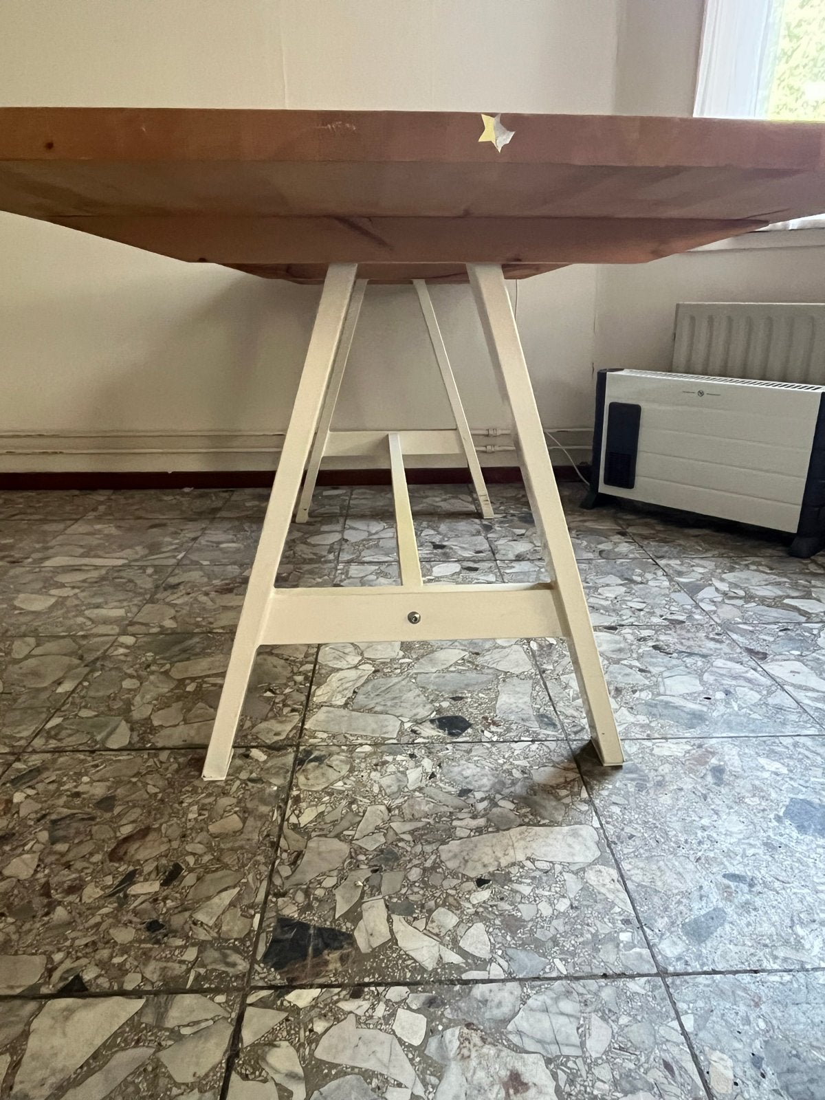 Gratis grote houten tafel met schragen, Ophalen, Gebruikt, 200 cm of meer, 50 tot 100 cm