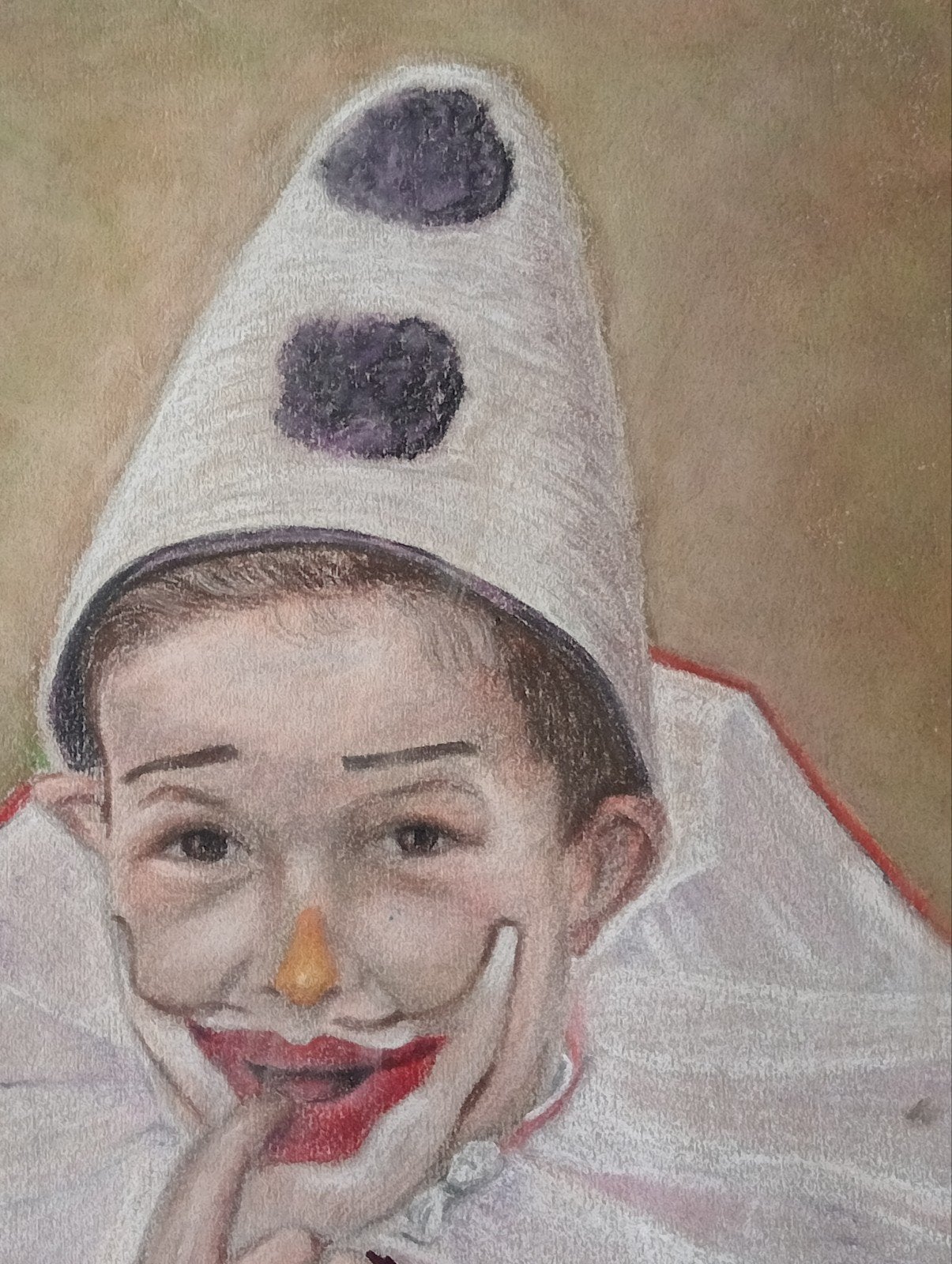 Kind als Pierrot Clown Krijt tekening 1980, Ophalen of Verzenden