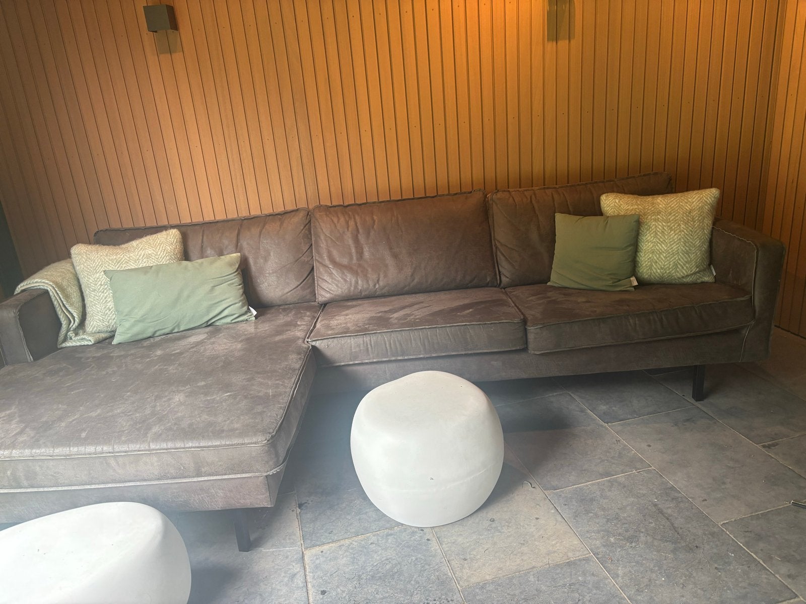 BePureHome bank chaise longue antraciet leer, Gebruikt, 300 cm of meer, Leer, Ophalen of Verzenden