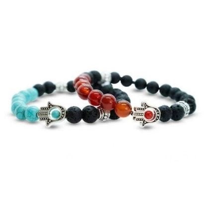 Hamsa Hand Armbanden met Lavasteen en Edelstenen, Overige materialen, Overige kleuren, Nieuw, Ophalen of Verzenden