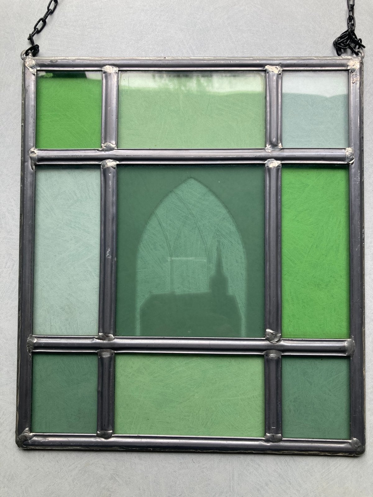 Glas in lood Raam Silhouet Kerk Gotisch Raam, Ophalen
