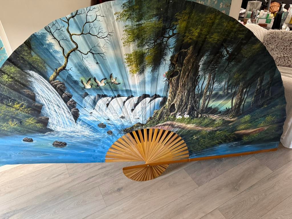 Waaier xxl handgeschilderd 2.20 meter, Ophalen, 220 cm, 128 cm