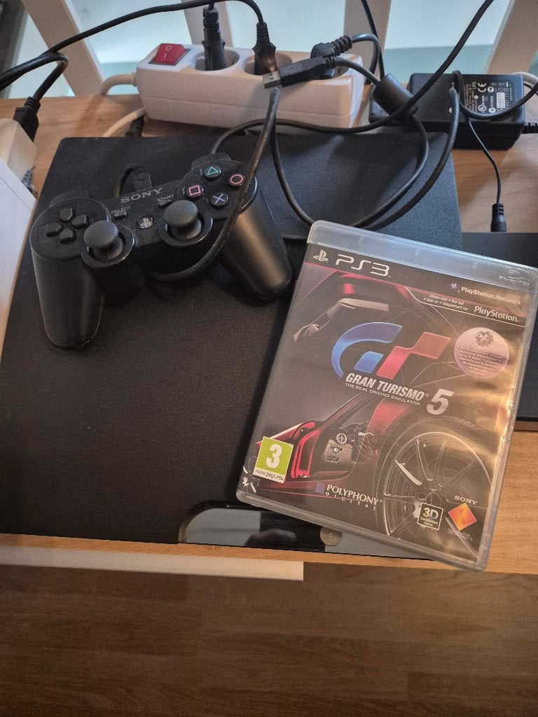 PlayStation 3 Slim + originele controller + Gran Turismo 5 |, 1 speler, Racen en Vliegen, Ophalen of Verzenden, Zo goed als nieuw