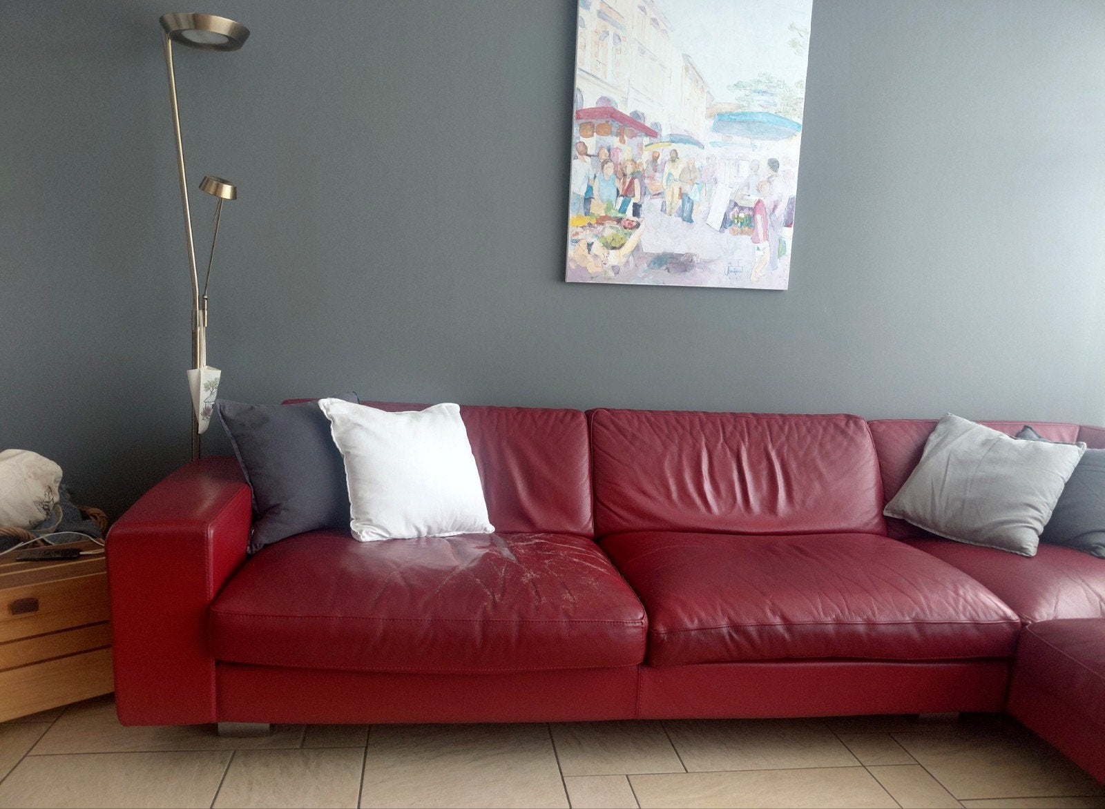 Hoekbank Rolf Benz Roche Bobois - Rood leer, Ophalen, Gebruikt, Leer, Modern design