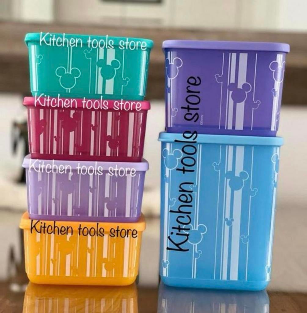 Tupperware Set 6 Cubix Mickey Mouse Bewaarbak voorraad doos, Ophalen of Verzenden, Nieuw, Overige typen