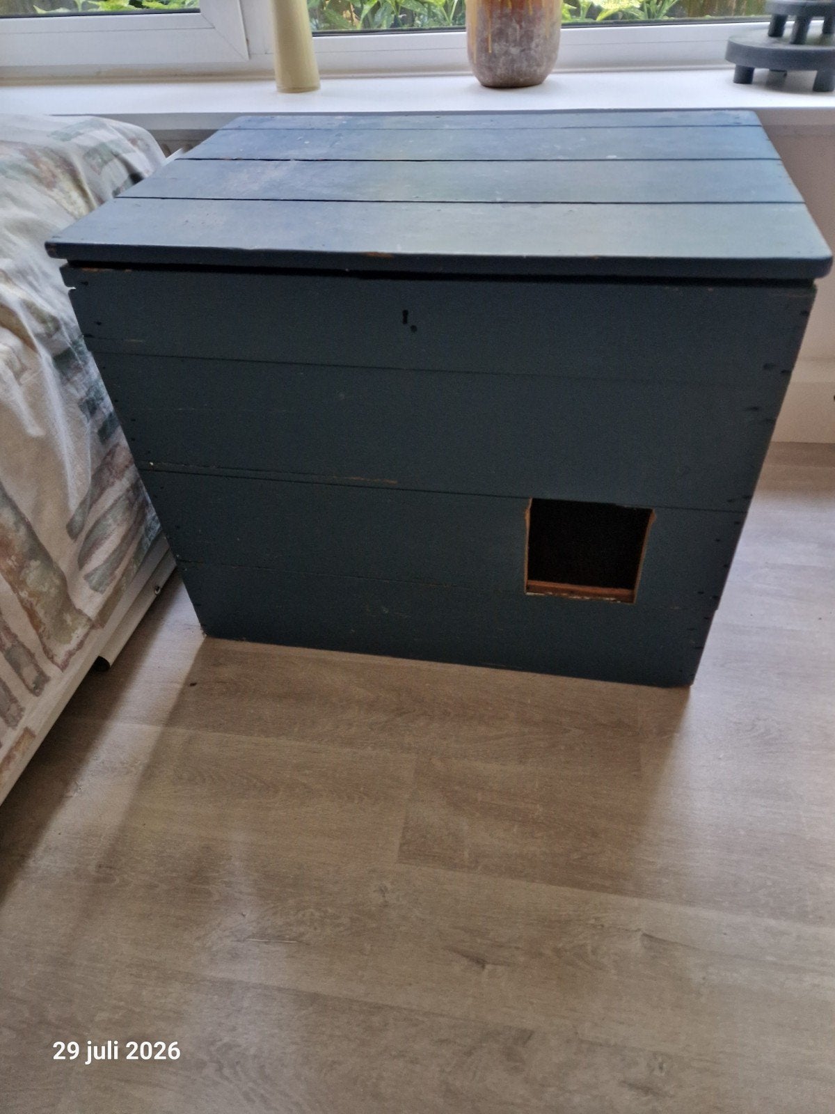Houten kist/kattenhuisje - Donkerblauw, Ophalen, 50 – 75, Gebruikt, 50 tot 100 cm
