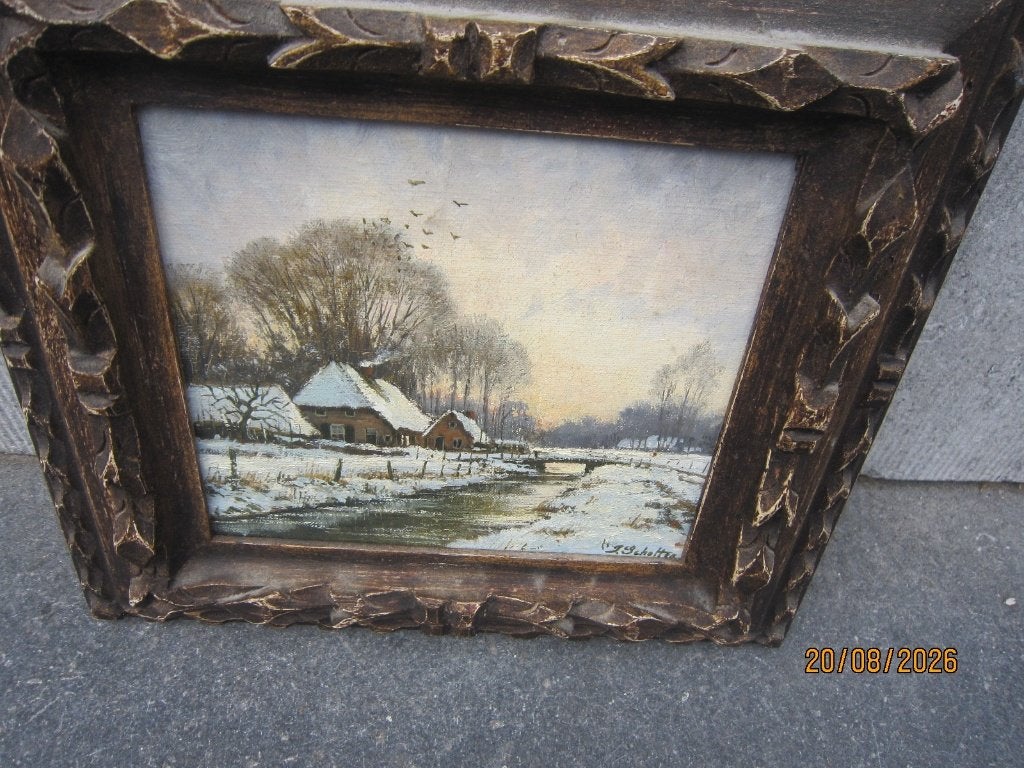 J.SCHOLTEN, (pScheen), Mooi wintertafereel in oud lijstje, Antiek en Kunst, Kunst | Schilderijen | Klassiek, Ophalen, Expressionistisch