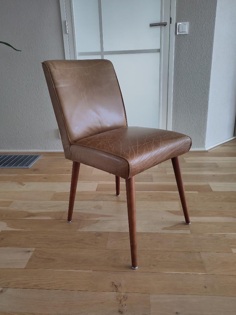 6 Leren Eleonora eetkamerstoelen, Huis en Inrichting, Ophalen, Gebruikt, Bruin, Modern