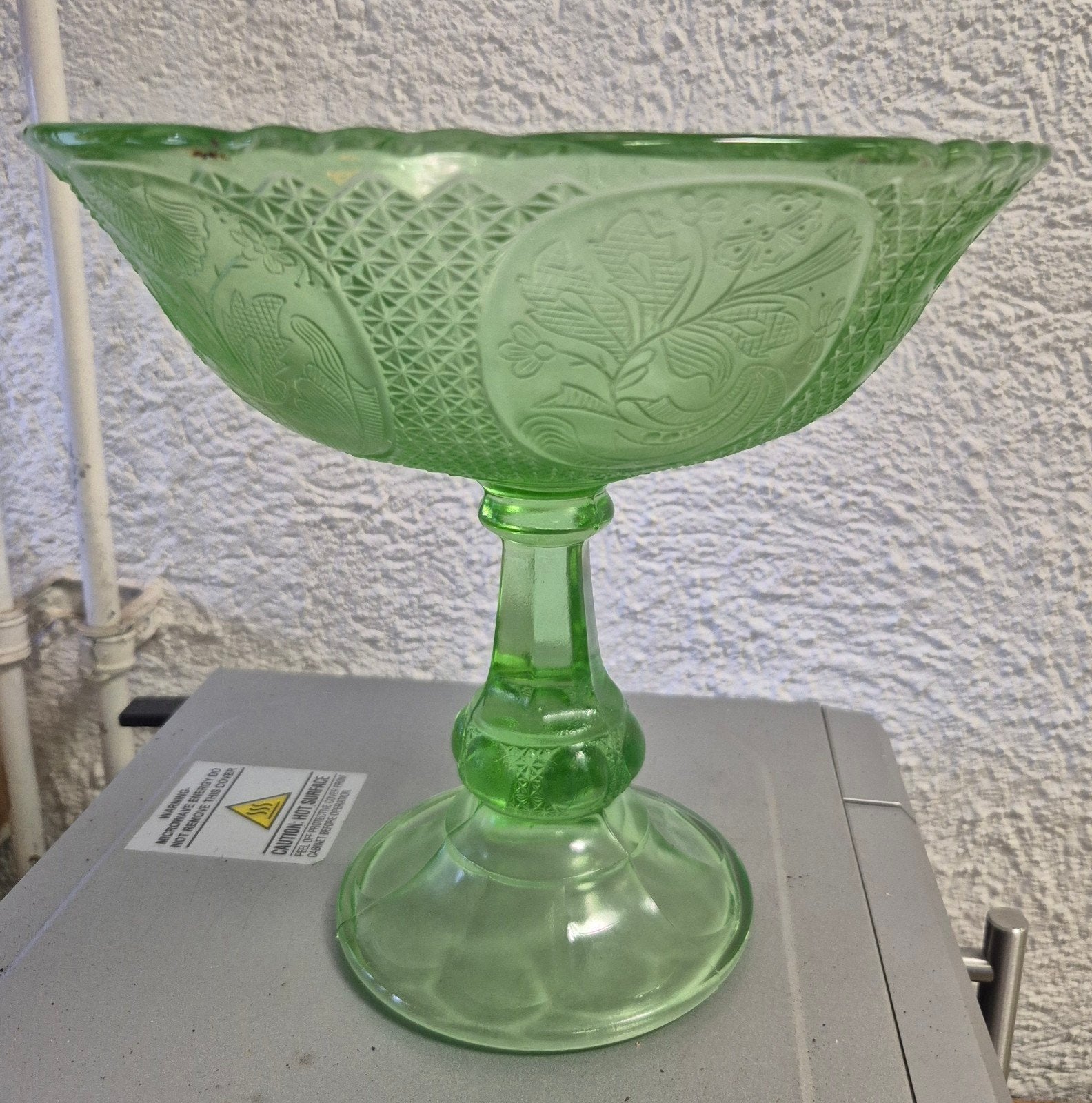 Vintage Groene Glazen Fruitschaal op Voet - Made in Poland, Ophalen of Verzenden