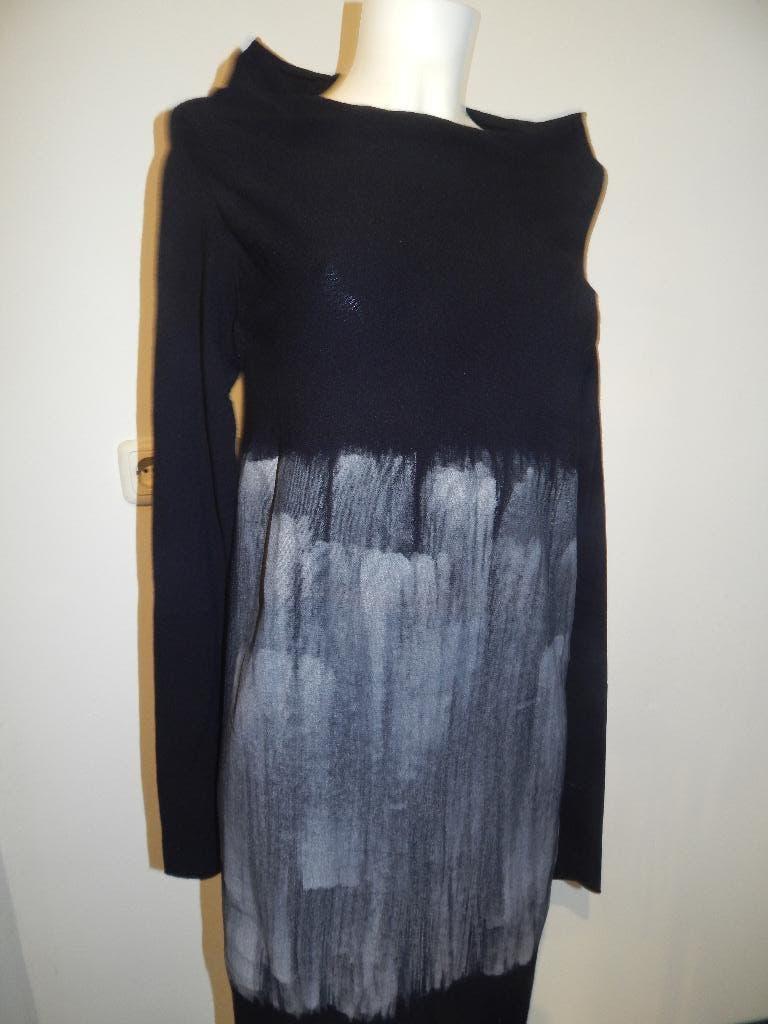 Sarah Pacini gebreide jurk zwart aparte witte print M, Maat 38/40 (M), Verzenden, Sarah Pacini, Zwart