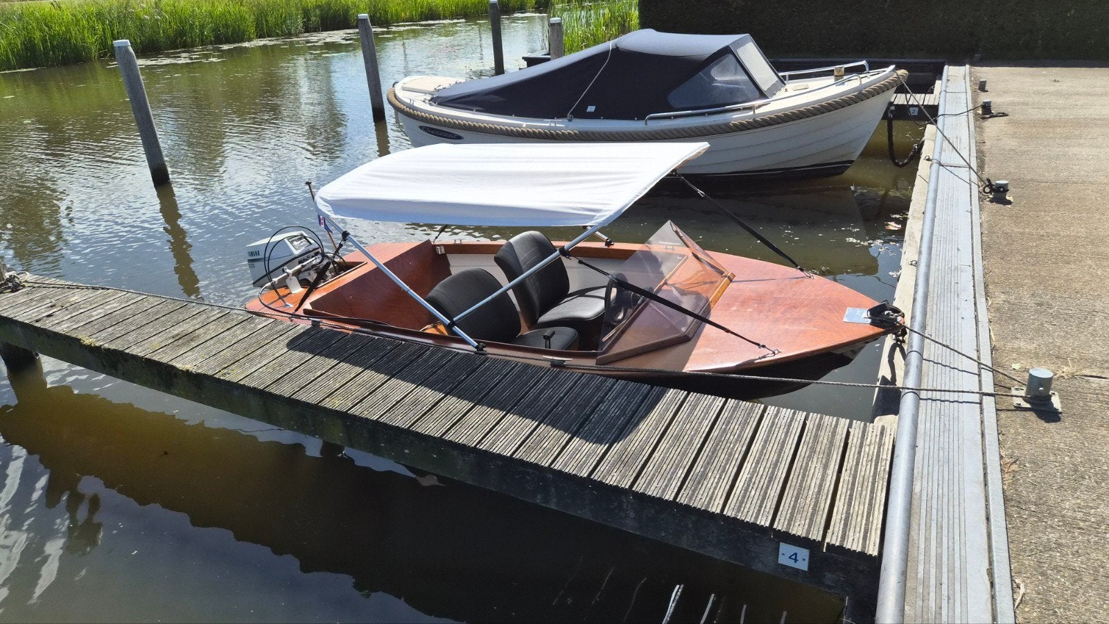 Polyester bootje met houtopbouw en Yamaha F9.9A, Watersport en Boten, Ophalen, Gebruikt, 5 tot 10 pk, Viertaktmotor
