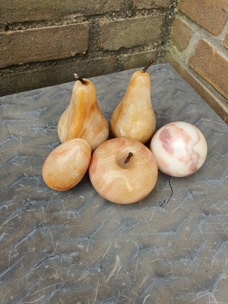 Vintage onyx marmer fruit set 60s decor 5 stuks, Ophalen of Verzenden