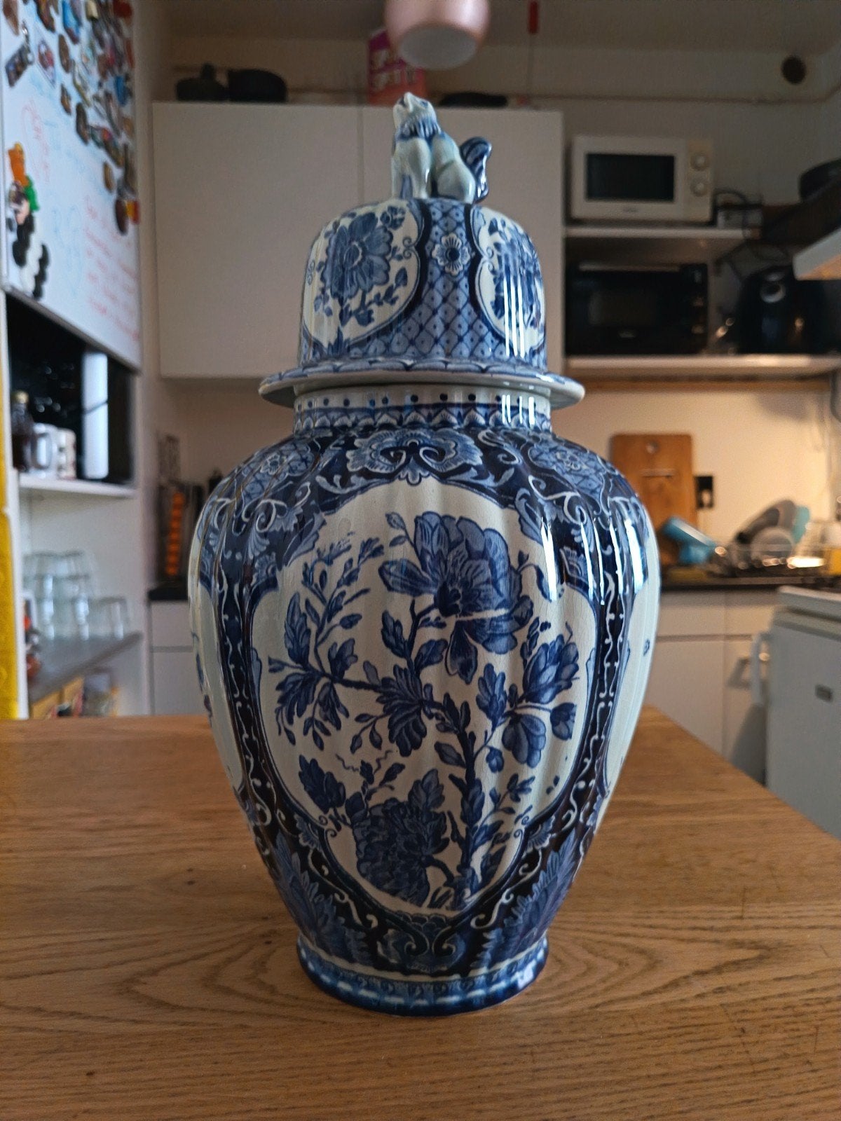 Prachtige Delfts Blauwe pot met Leeuw Deksel, Antiek en Kunst, Ophalen of Verzenden