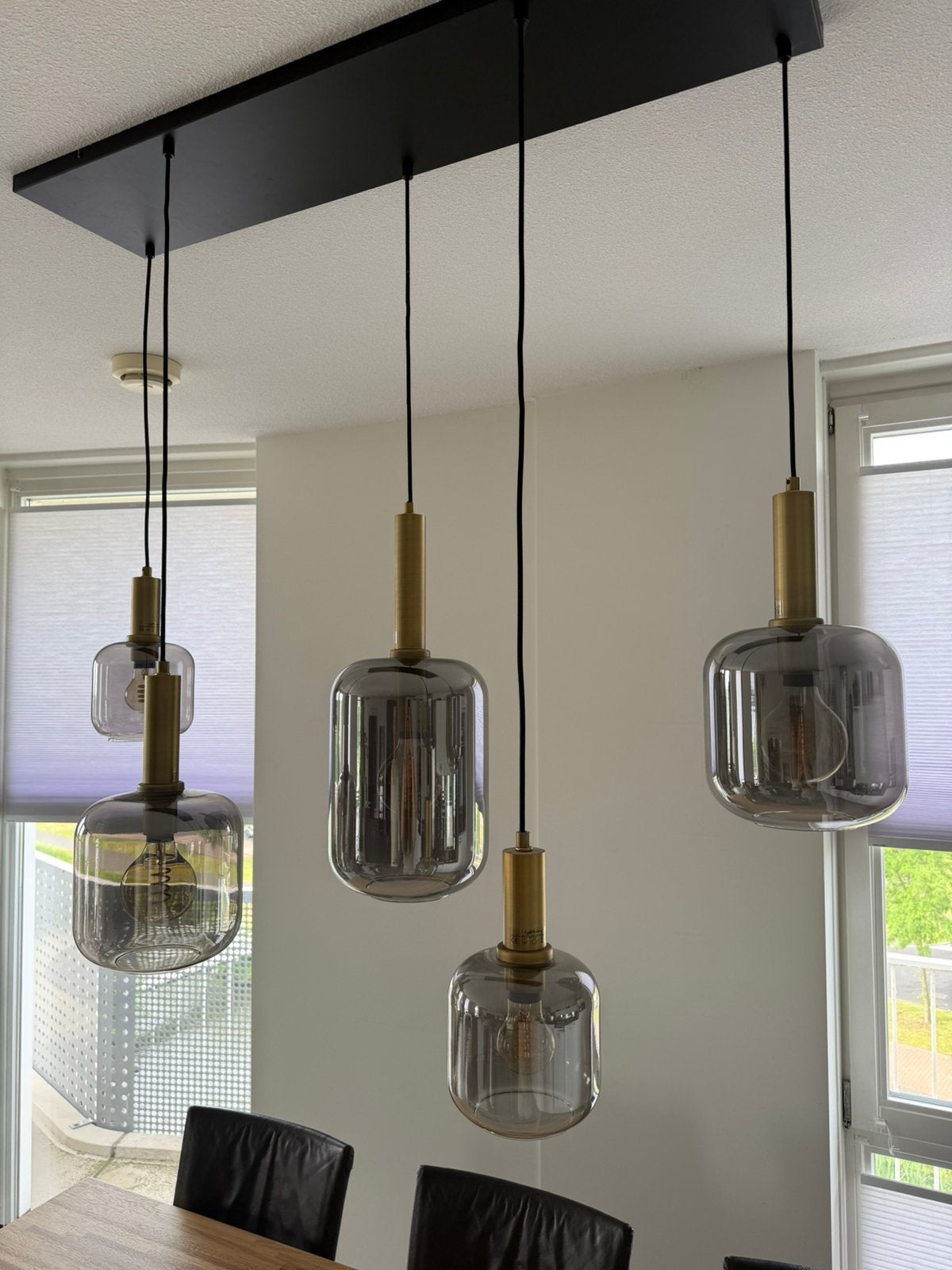 Trendhopper Loki 5-lichts hanglamp | Rookglas & brons, Ophalen, Zo goed als nieuw, Glas, 75 cm of meer