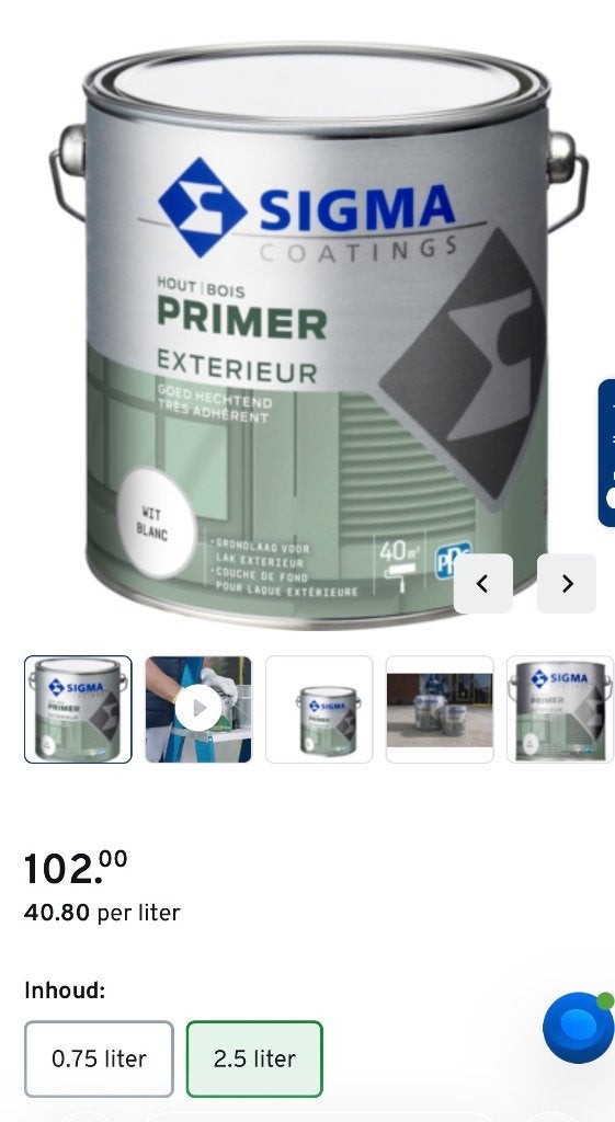 Sigma Coatings Primer Exterieur Wit 2.5 liter, Ophalen, Wit, Nieuw, Lak