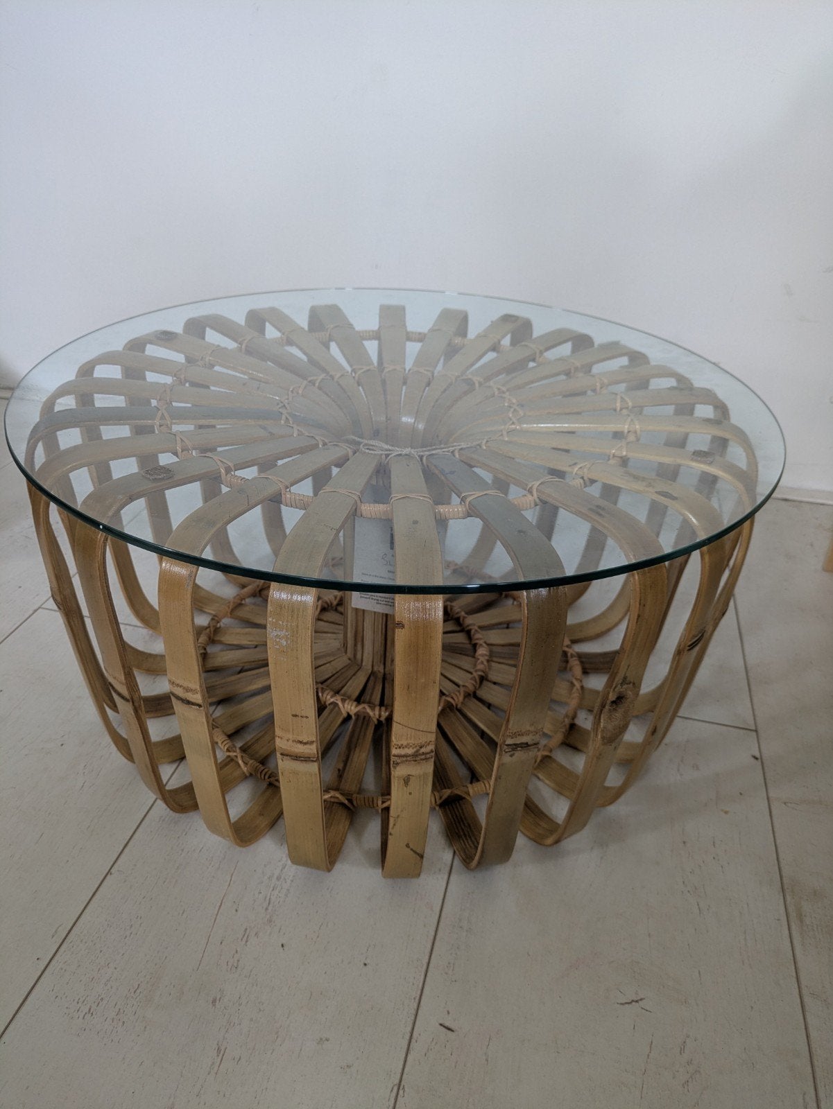 Bamboo bijzettafel handgemaakt met glazen blad, Ophalen, Nieuw