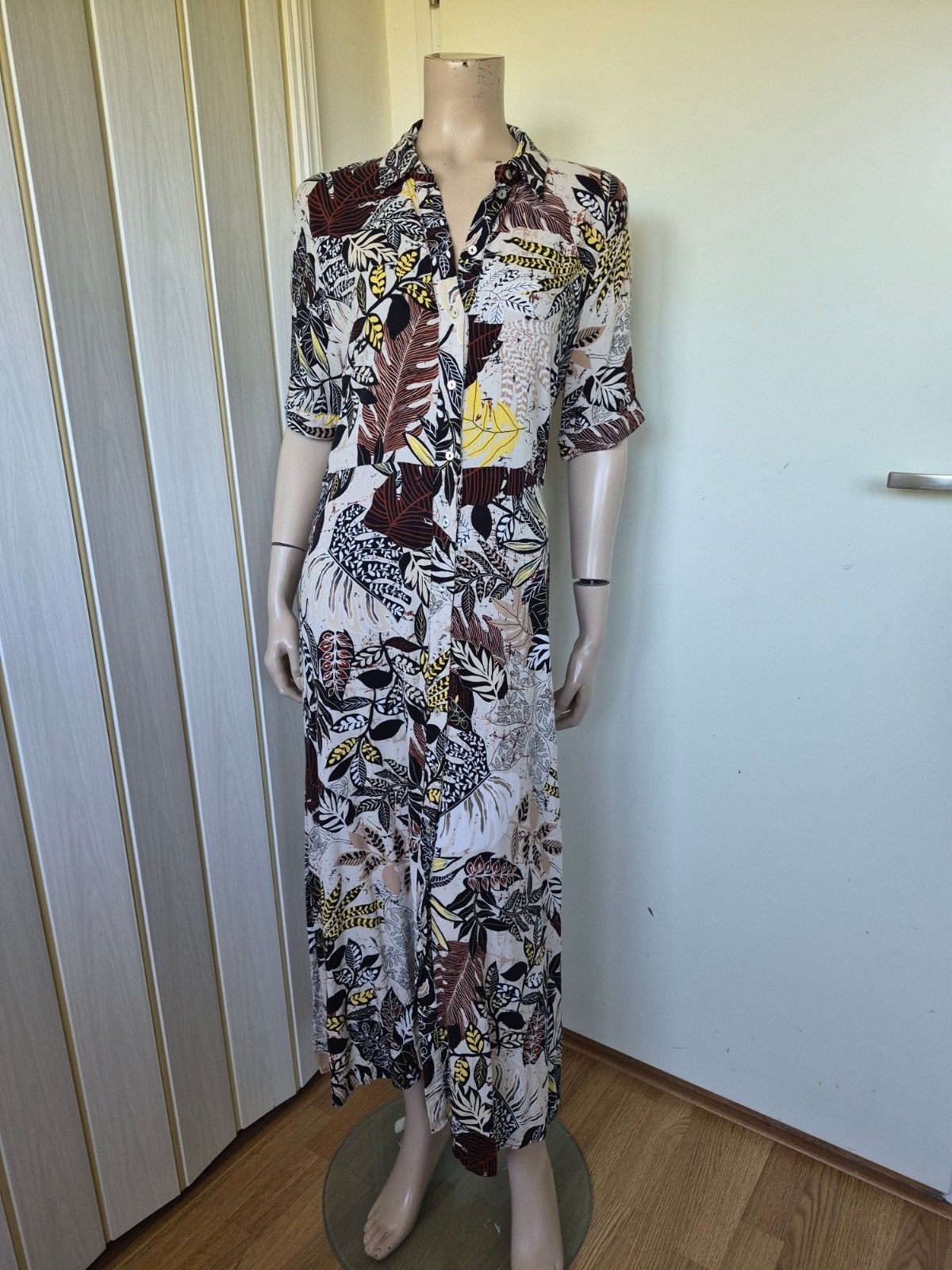Tramontana blouse knoop zomerjurk planten bruin maat XL/42, Kleding | Dames, Jurken, Bruin, Tramontana, Maat 42/44 (L), Ophalen of Verzenden