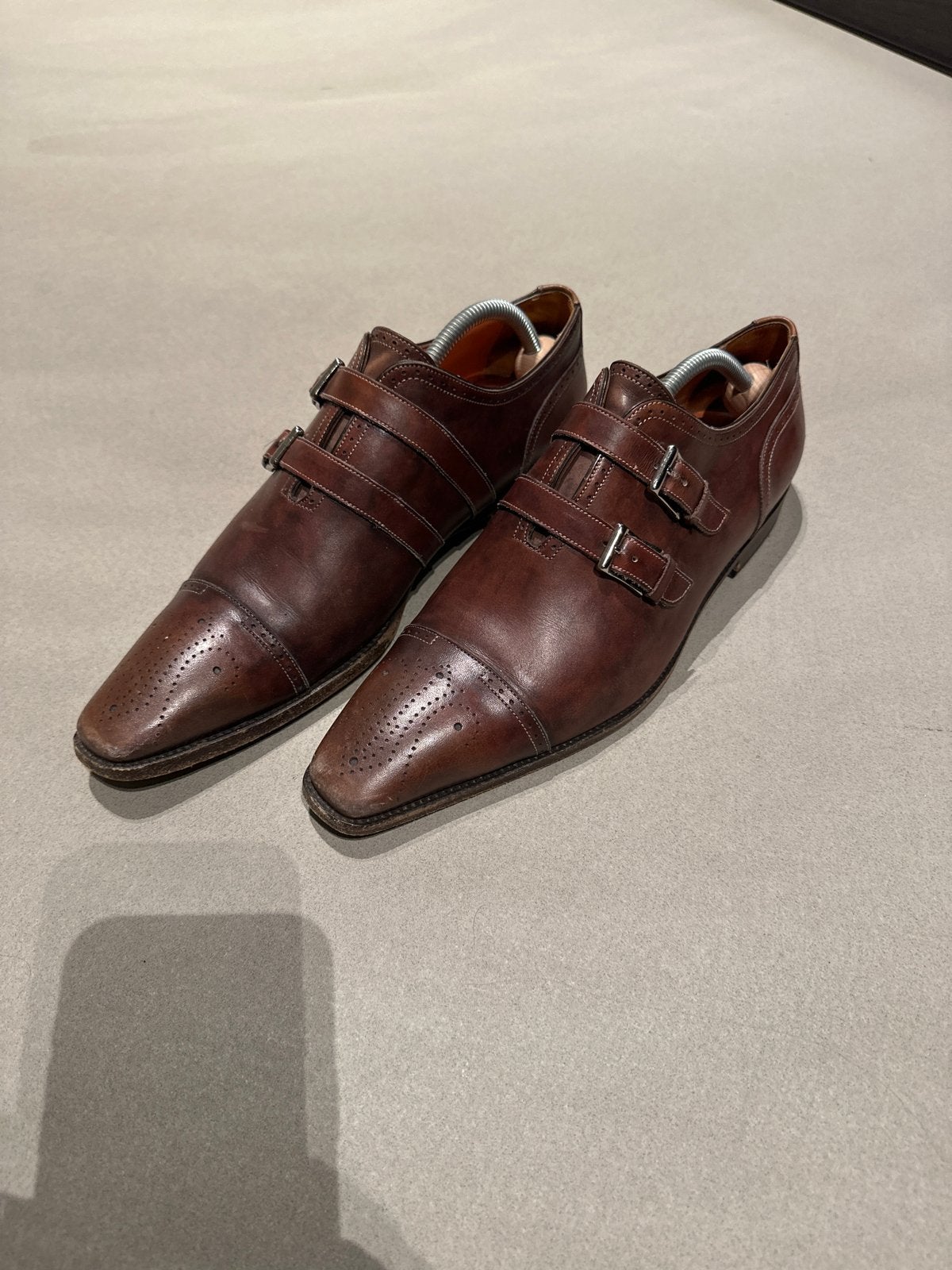 Santoni Bruin leer Gespschoenen Maat 8 met Schoenspanners, Kleding | Heren, Ophalen of Verzenden, Gedragen, Blauw, Gespschoenen