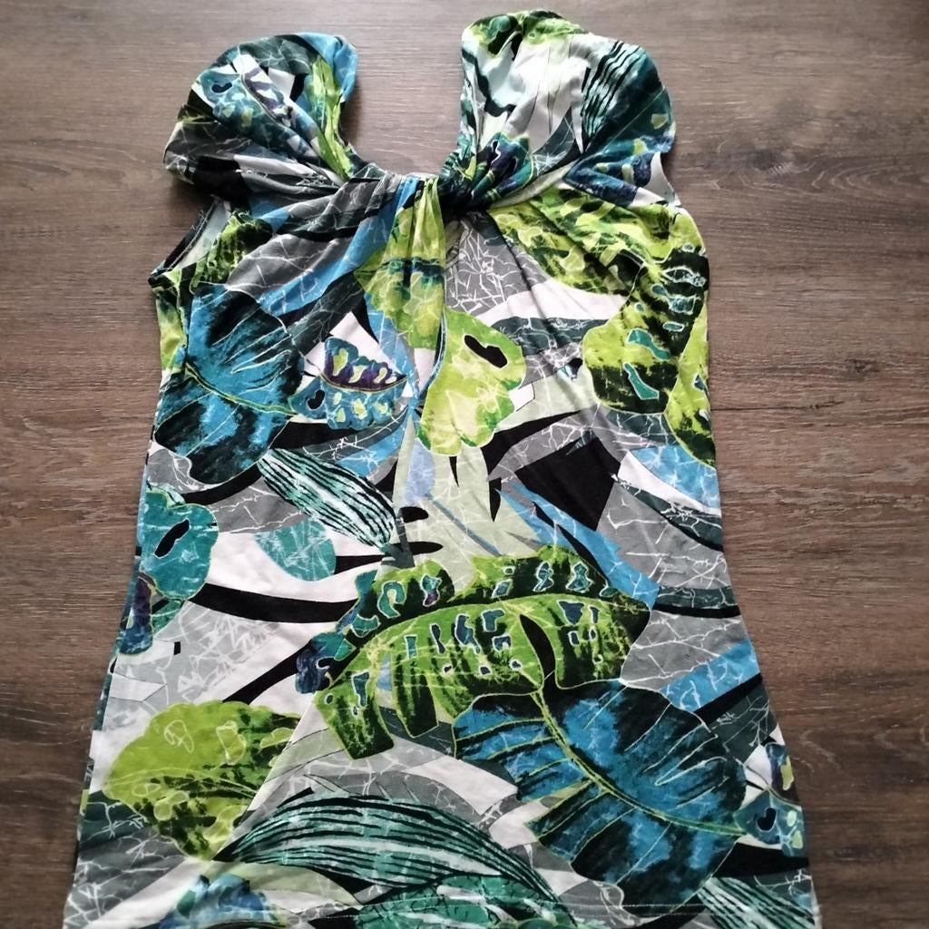 NED top mouw loos maat m groen blauw wit patroon  zgan, Maat 38/40 (M), Blauw, Ophalen of Verzenden, Zo goed als nieuw