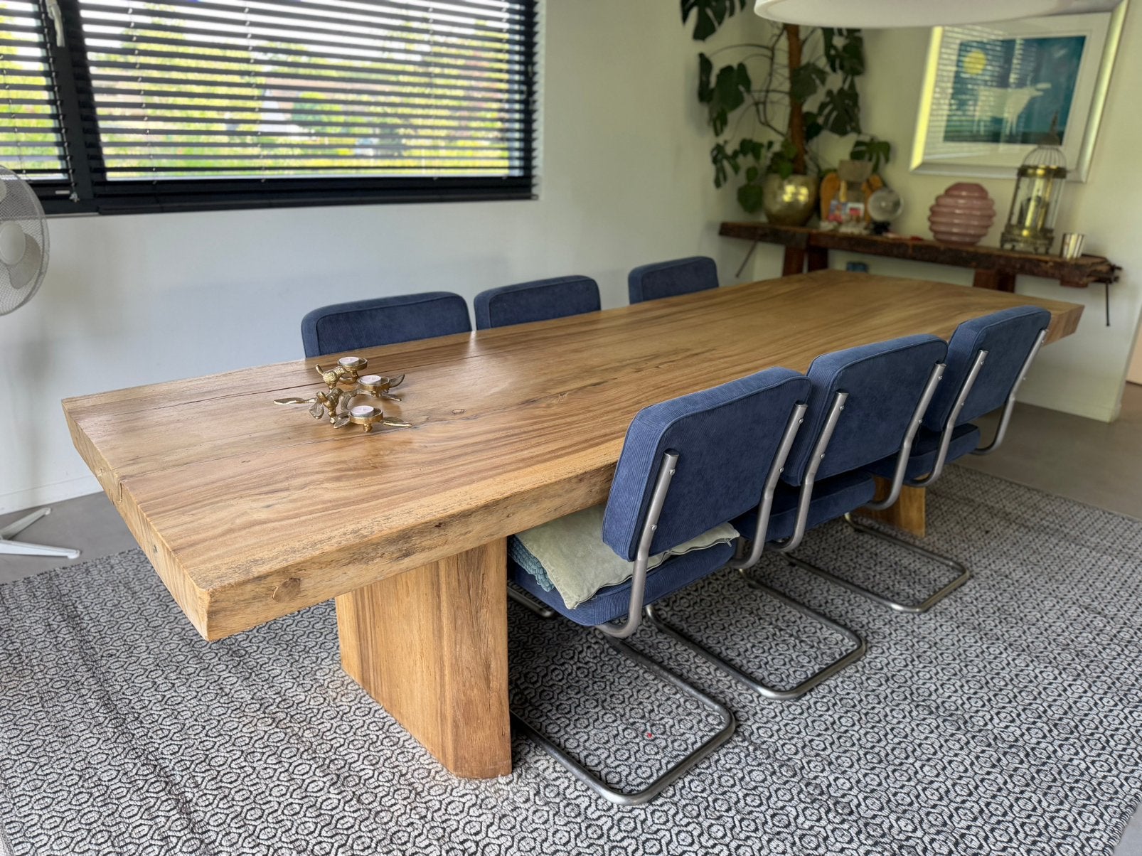 Massief houtentafel, Huis en Inrichting, Tafels | Eettafels, Ophalen, 200 cm of meer, 50 tot 100 cm, Zo goed als nieuw