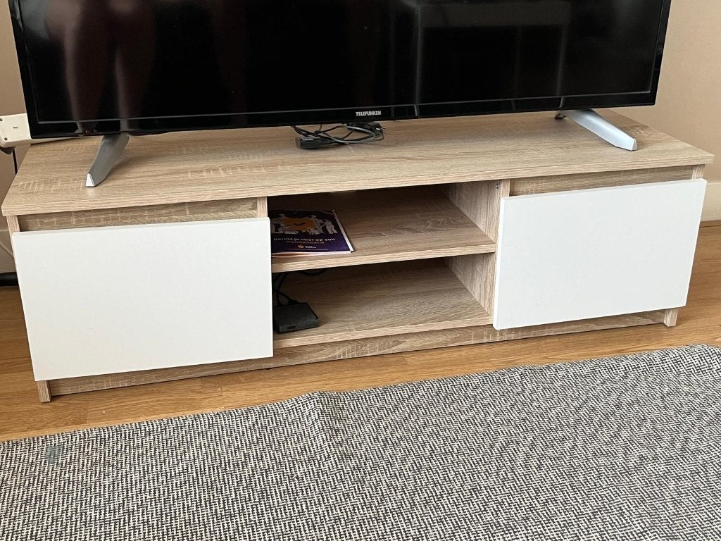 TV Cabinet / TV Bench - Oak & White, Ophalen, Overige materialen, 100 tot 150 cm, Zo goed als nieuw