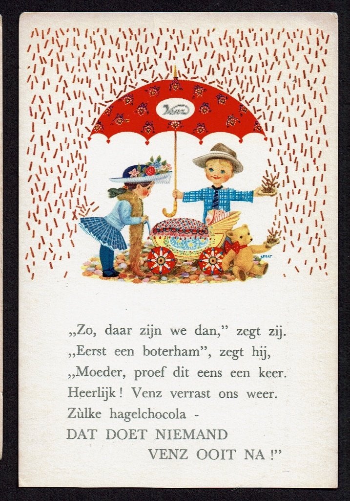 Reclame kaart van Venz Hagelslag, Ophalen of Verzenden, 1960 tot 1980, Ongelopen, Overige thema's
