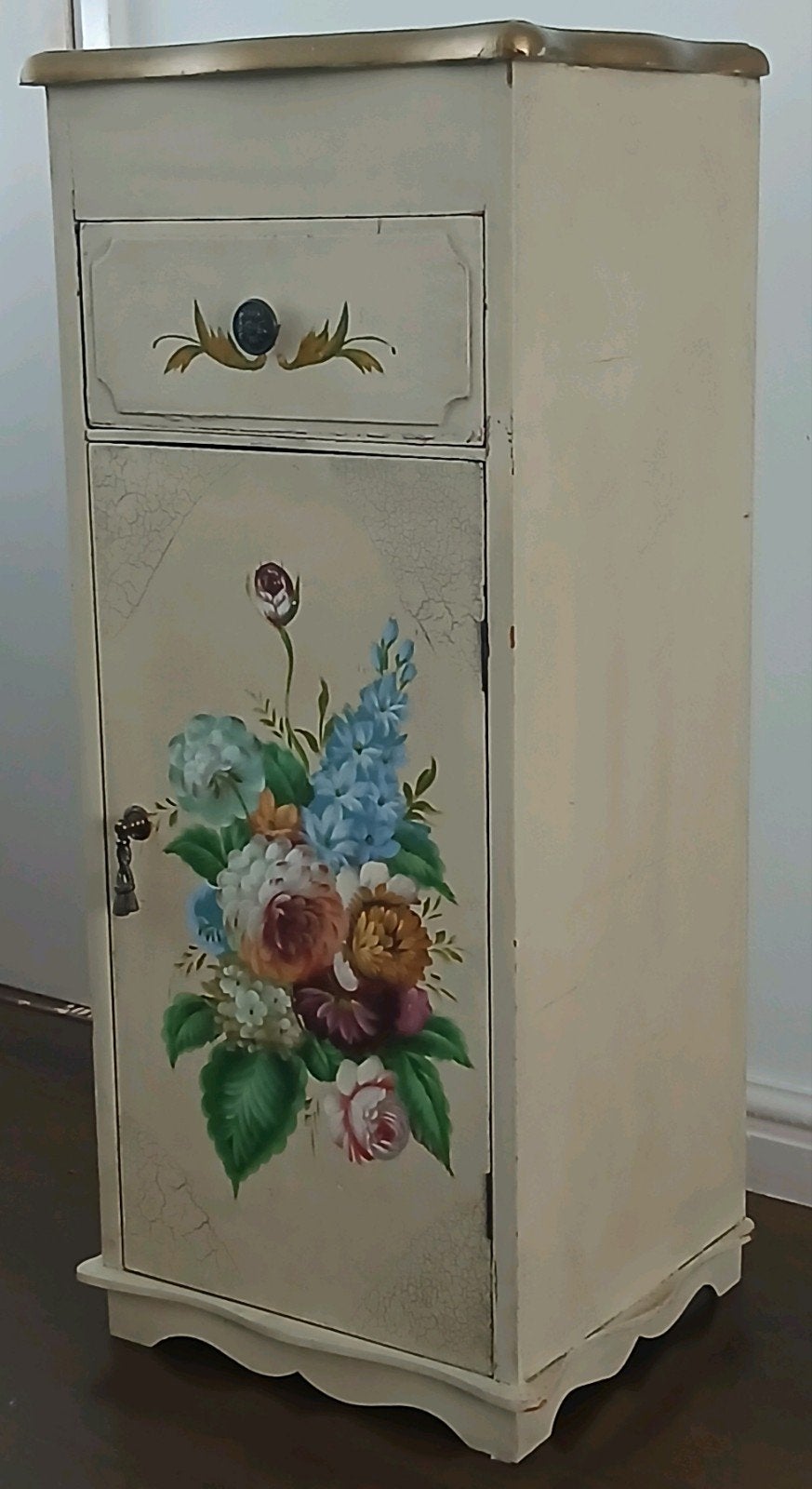 Mooi vintage brocant kastje met bloemen Shabby chic bieden, Huis en Inrichting, Kasten | Ladekasten, Minder dan 50 cm, Gebruikt