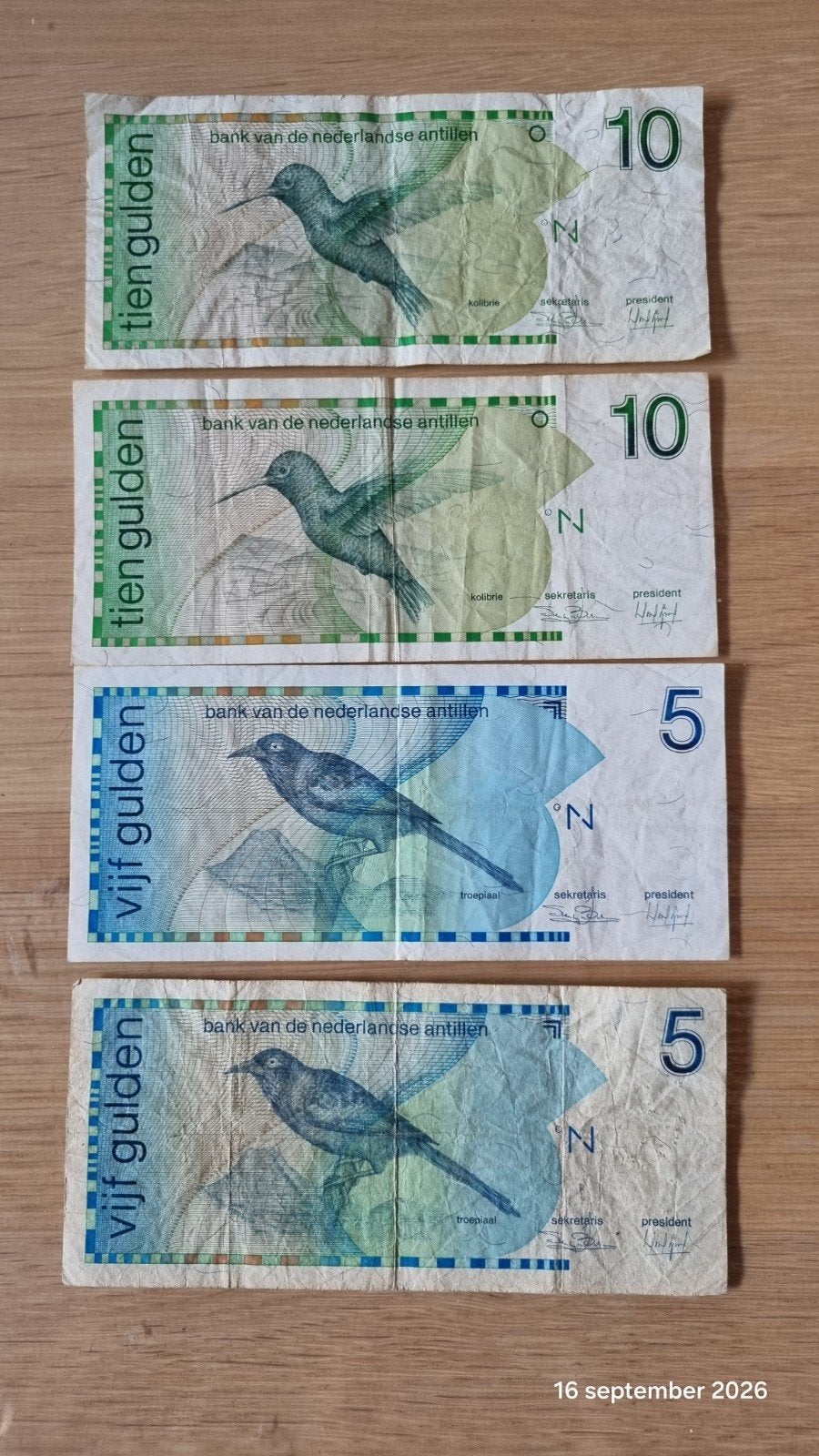 Nederlandse Antillen 2x 5 en 2x 10 gulden., Ophalen of Verzenden, 10 gulden